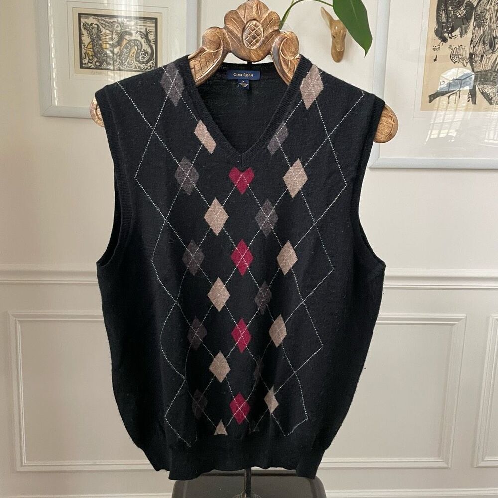 Club Room Argyle Sweater Vest Merino Wool M